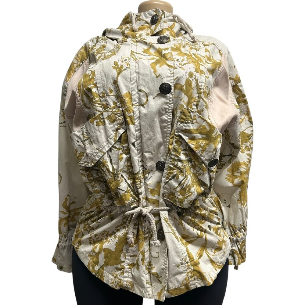 TG-15 BNX Women’s Medium Floral Hooded Jacket Beige Adjustable Waist Outerwear